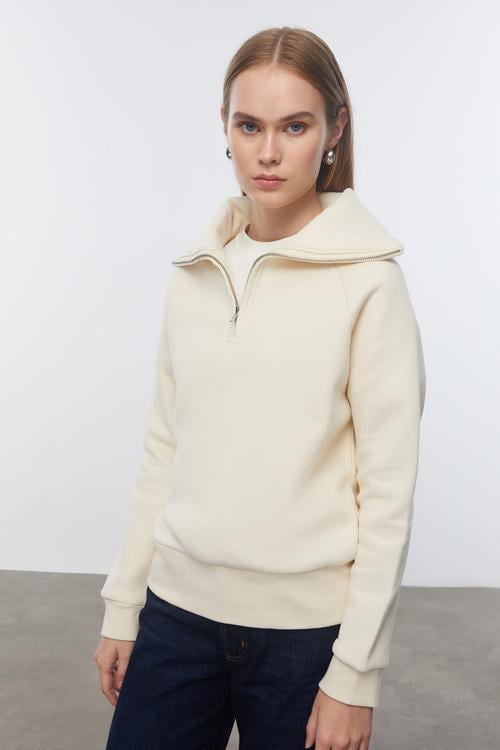  FERMUAR DETAYLI DİK YAKA SWEATSHIRT