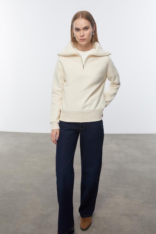  FERMUAR DETAYLI DİK YAKA SWEATSHIRT
