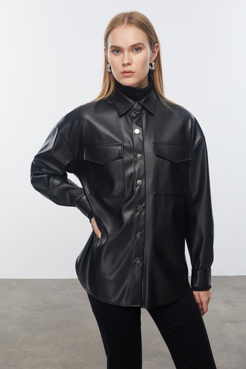  REGULAR FIT DERİ GÖRÜNÜMLÜ GÖMLEK