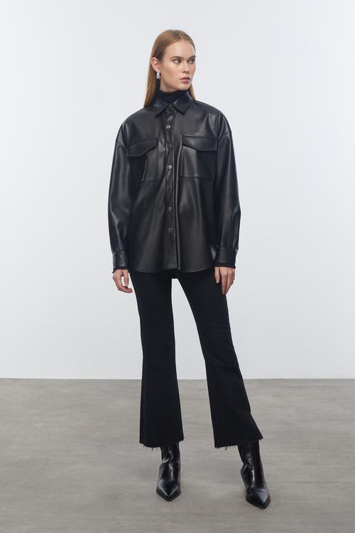  REGULAR FIT DERİ GÖRÜNÜMLÜ GÖMLEK