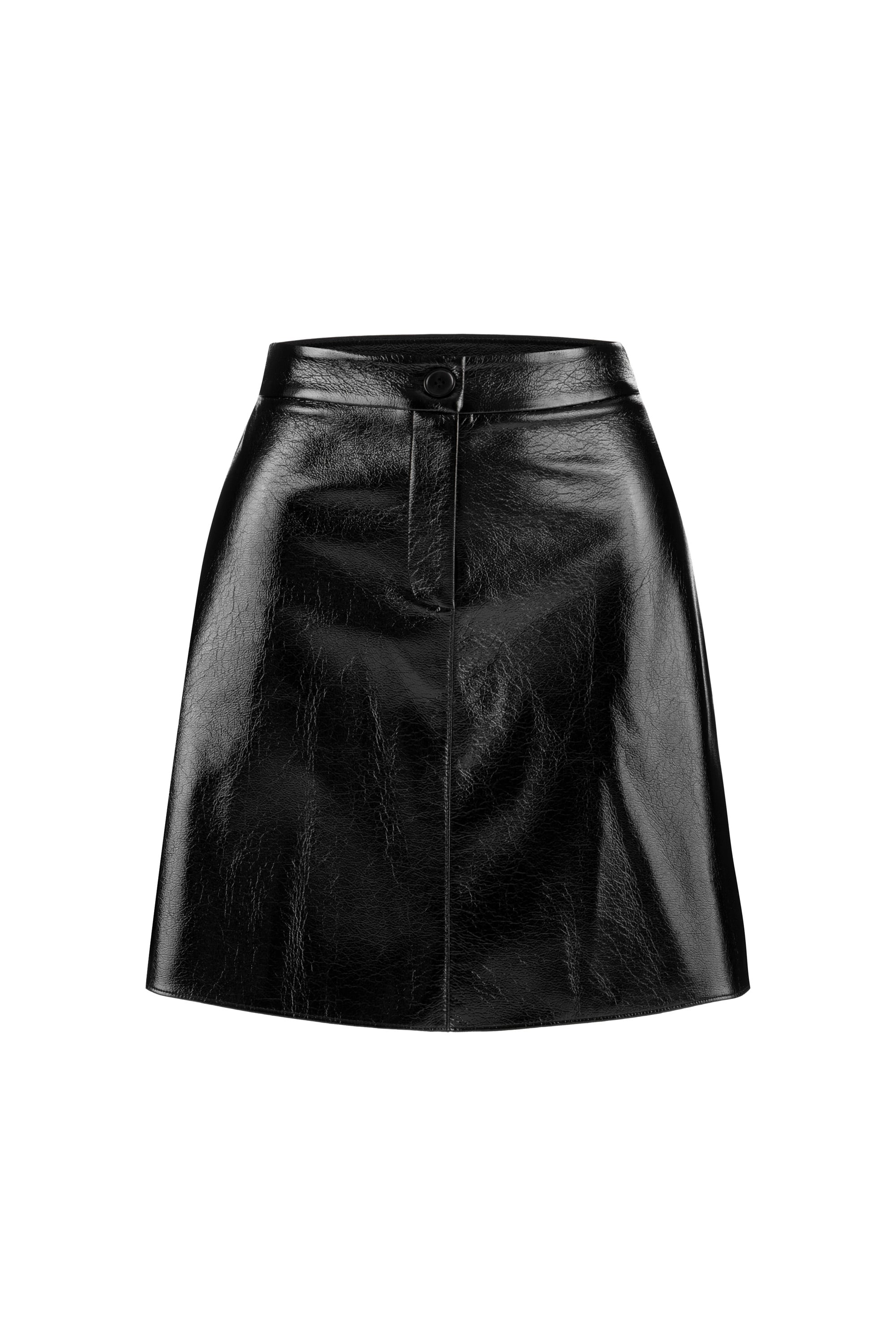 DERİ GÖRÜNÜMLÜ A FORM MİNİ ETEK