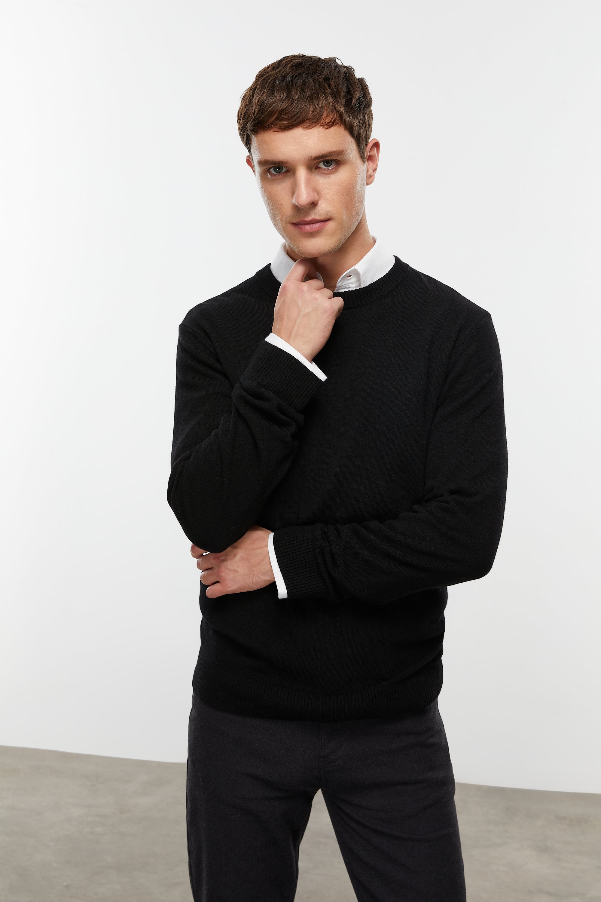 BİSİKLET YAKA YÜN KARIŞIMLI TRİKO KAZAK