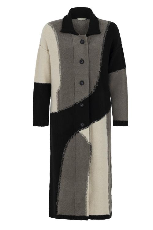  RENK BLOKLU UZUN TRİKO KABAN