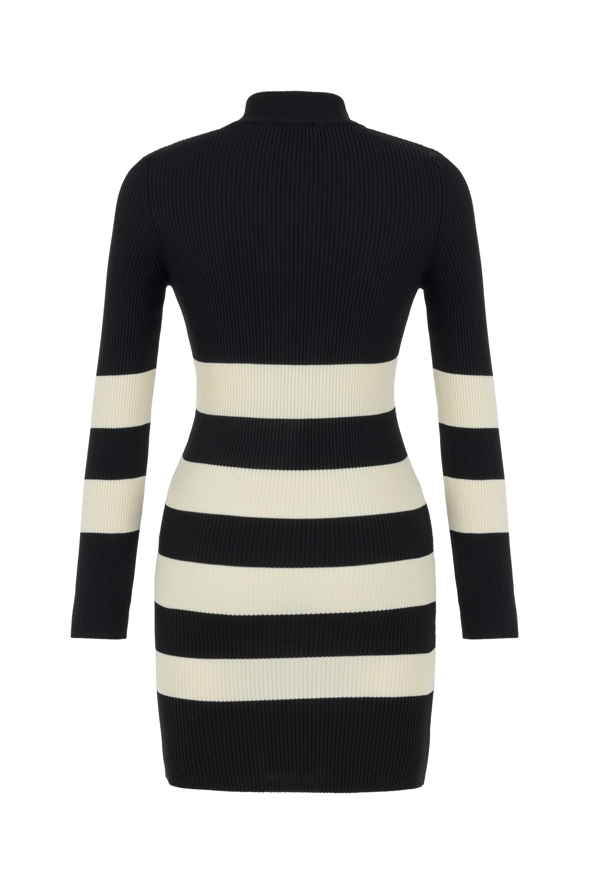 ÇİZGİLİ DİK YAKA MİNİ TRİKO ELBİSE