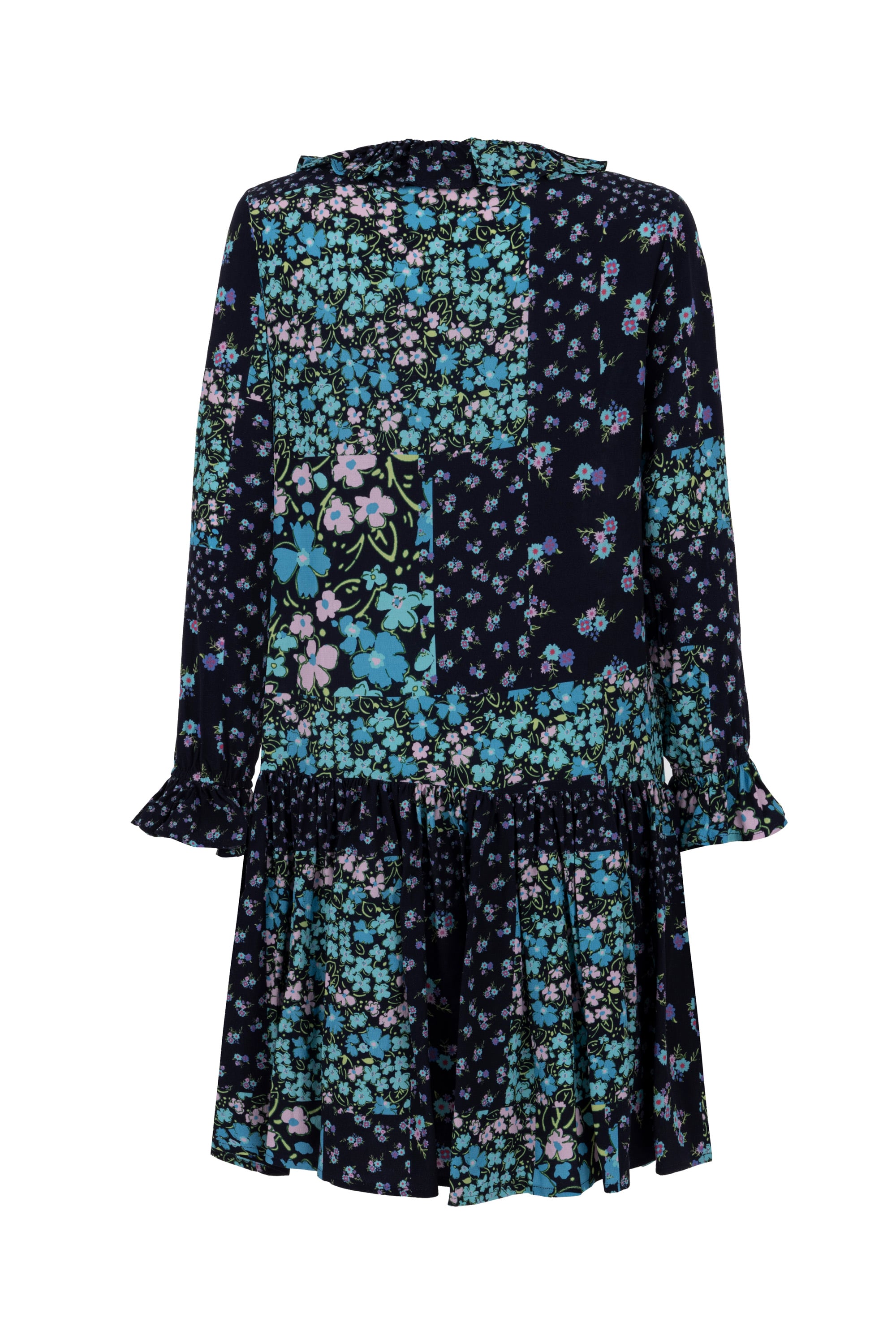 ÇİÇEK DESENLİ A FORM MİNİ KLOŞ ELBİSE