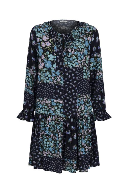 ÇİÇEK DESENLİ A FORM MİNİ KLOŞ ELBİSE