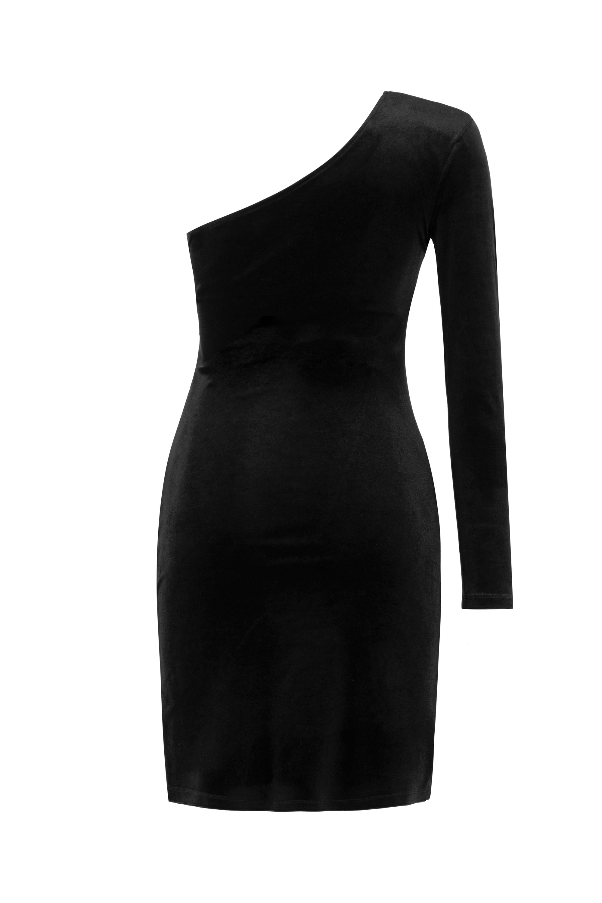 TEK OMUZLU MİNİ KADİFE DOKULU ELBİSE