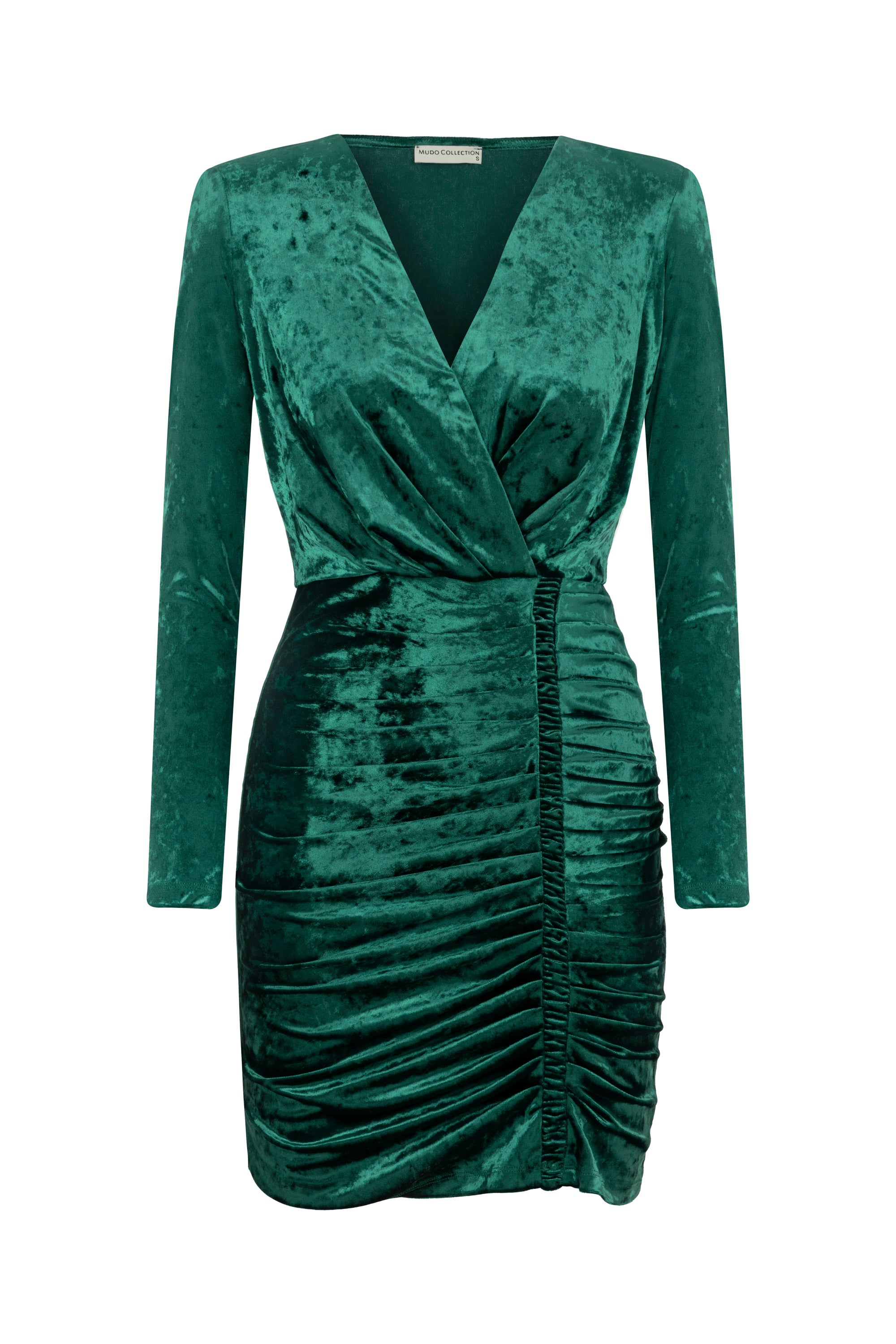 DRAPELİ KADİFE DOKULU MİNİ ELBİSE