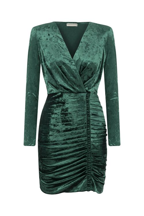  DRAPELİ KADİFE DOKULU MİNİ ELBİSE