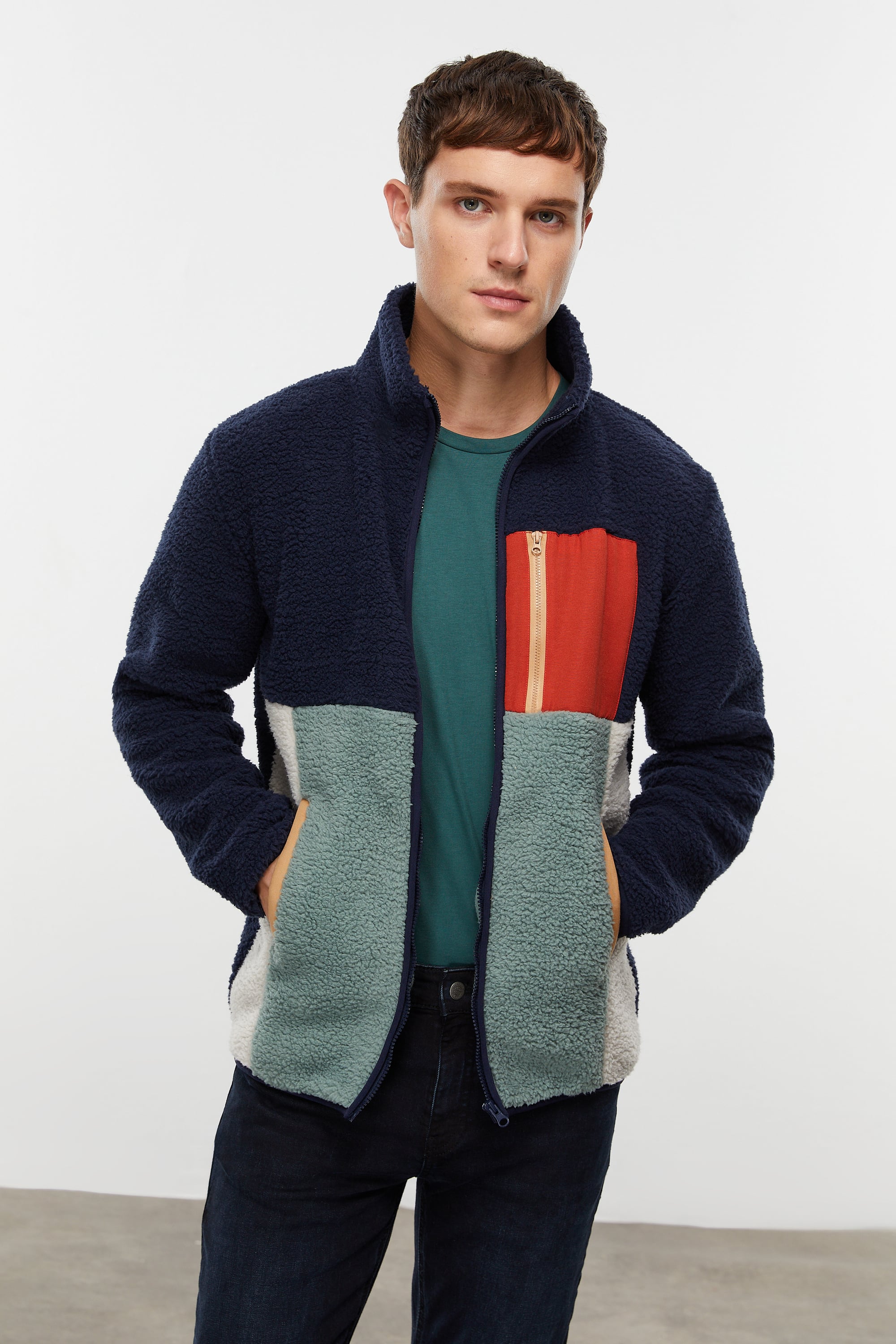 RENK BLOKLU FERMUARLI POLAR SWEATSHIRT