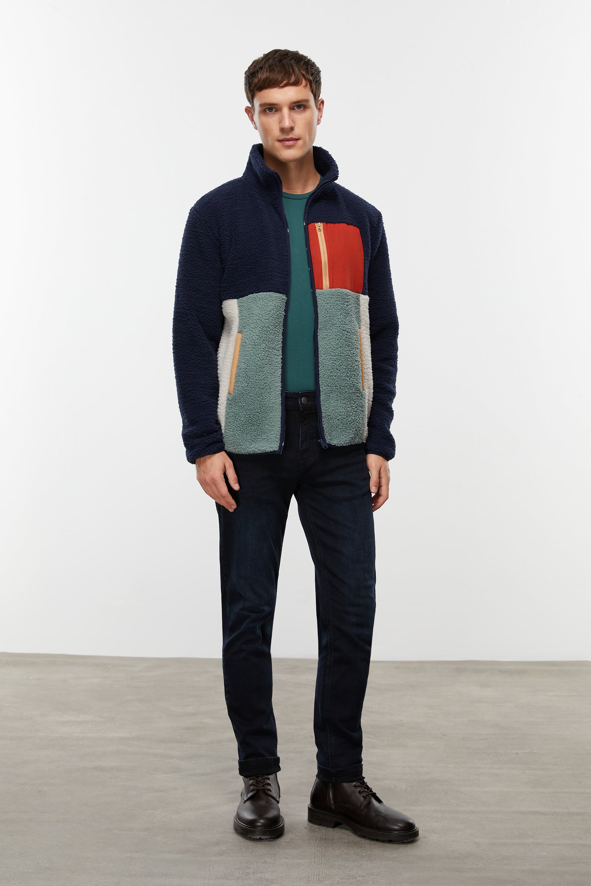 RENK BLOKLU FERMUARLI POLAR SWEATSHIRT