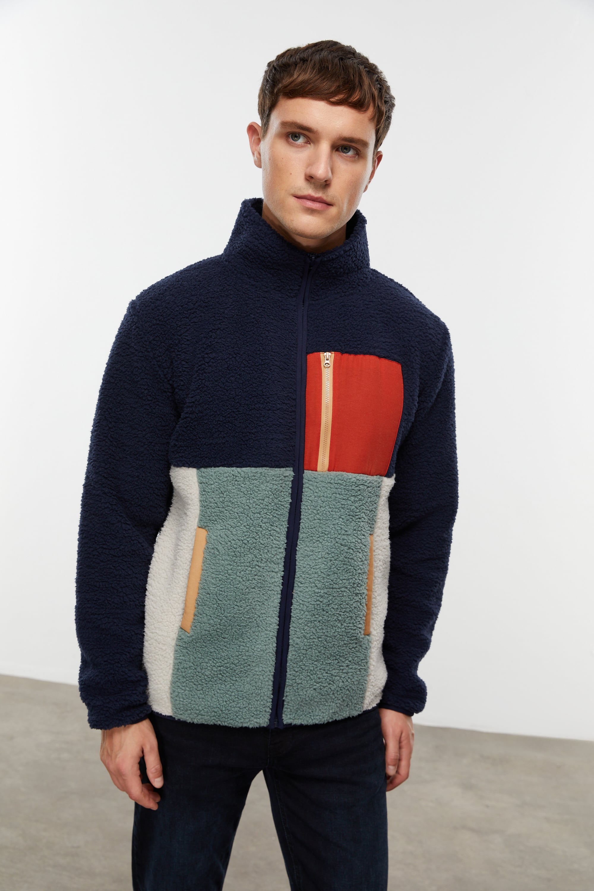 RENK BLOKLU FERMUARLI POLAR SWEATSHIRT