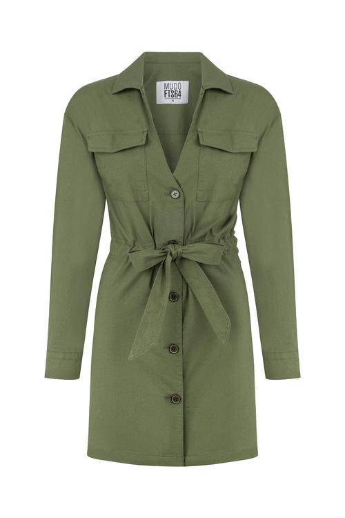  BAĞLAMA DETAYLI MİNİ GÖMLEK ELBİSE