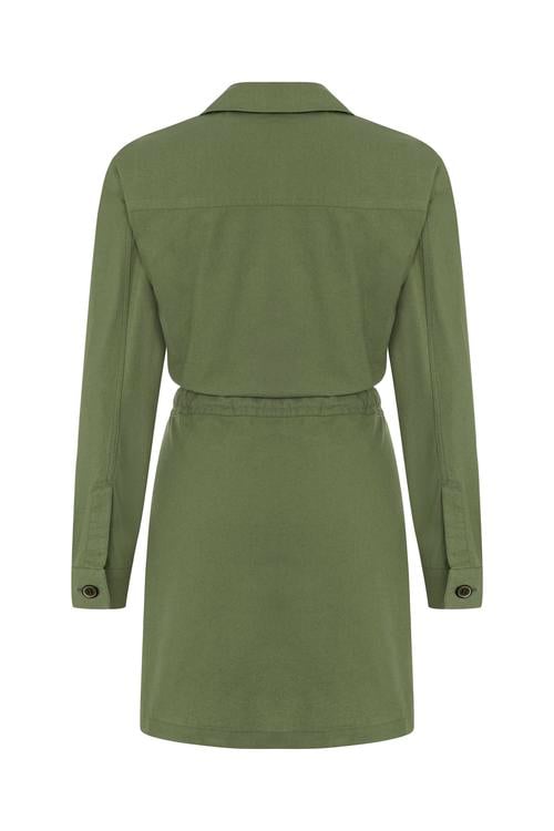  BAĞLAMA DETAYLI MİNİ GÖMLEK ELBİSE