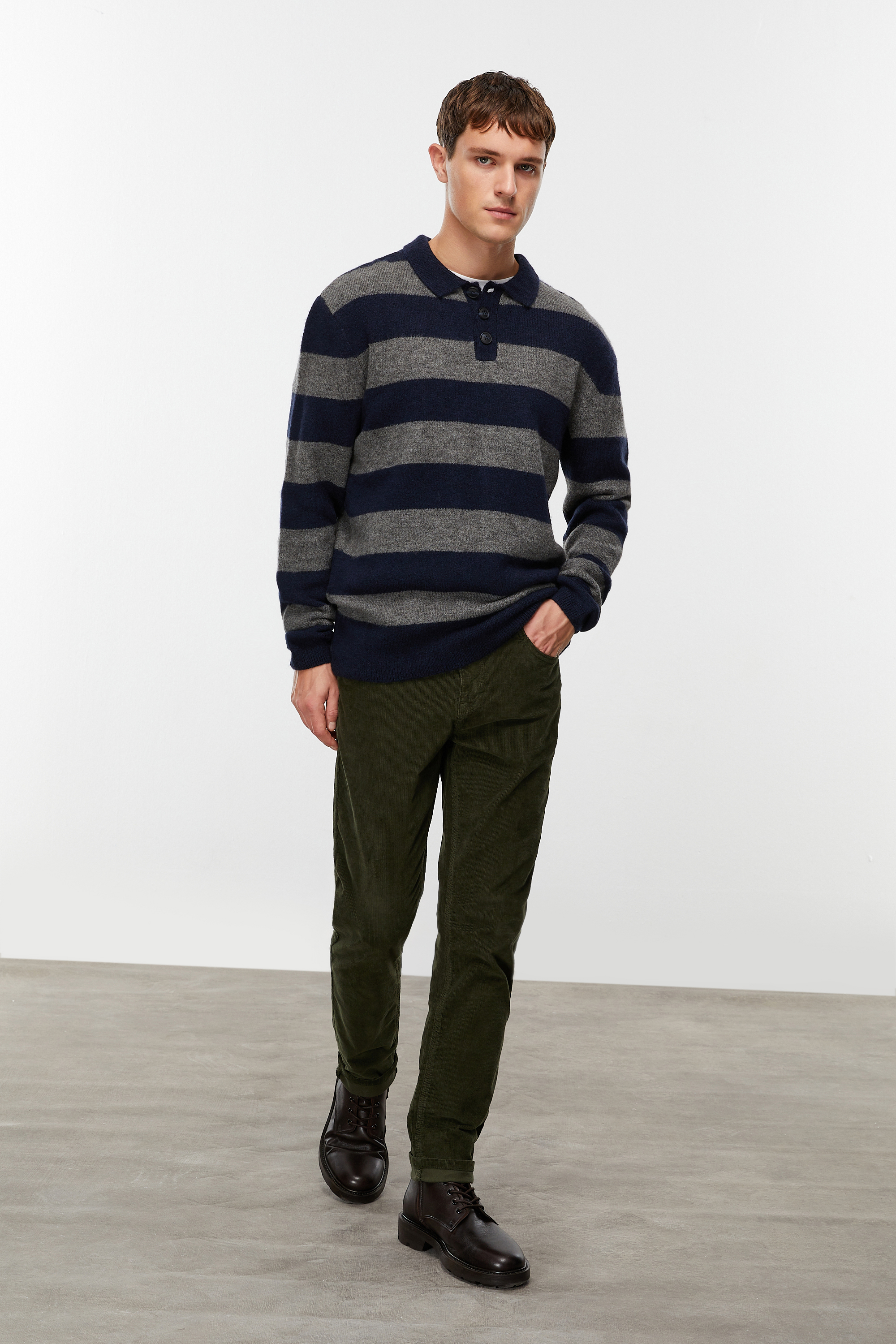 POLO YAKA ÇİZGİLİ TRİKO KAZAK