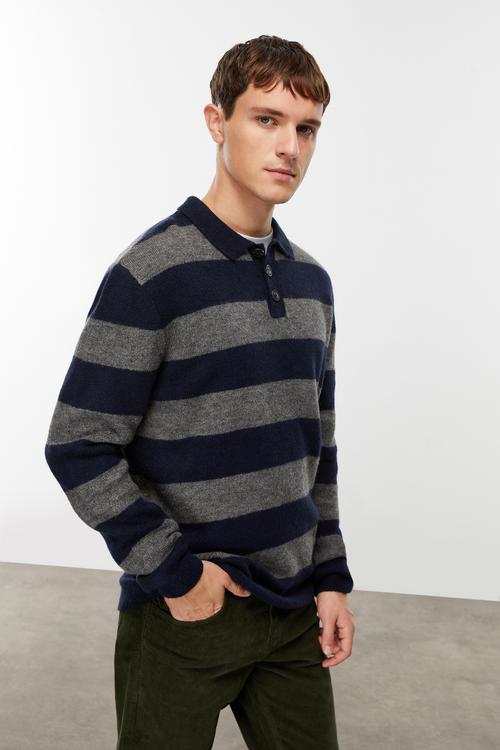  POLO YAKA ÇİZGİLİ TRİKO KAZAK