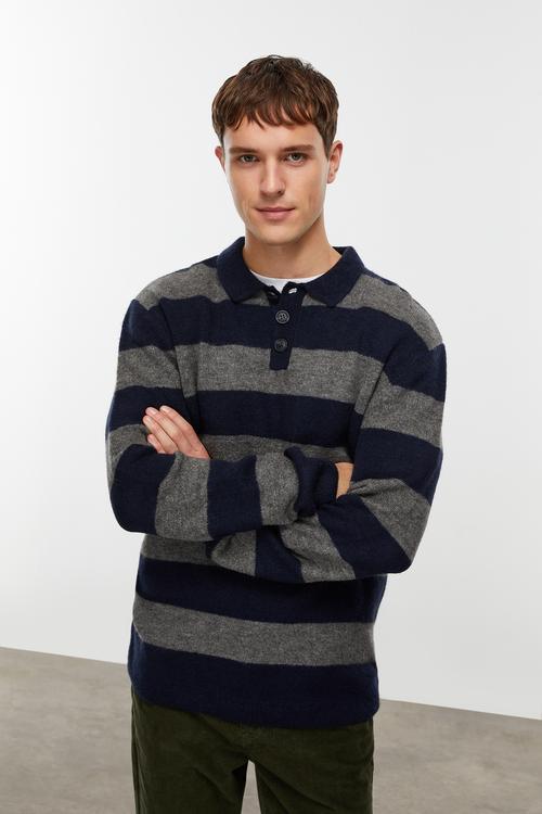  POLO YAKA ÇİZGİLİ TRİKO KAZAK