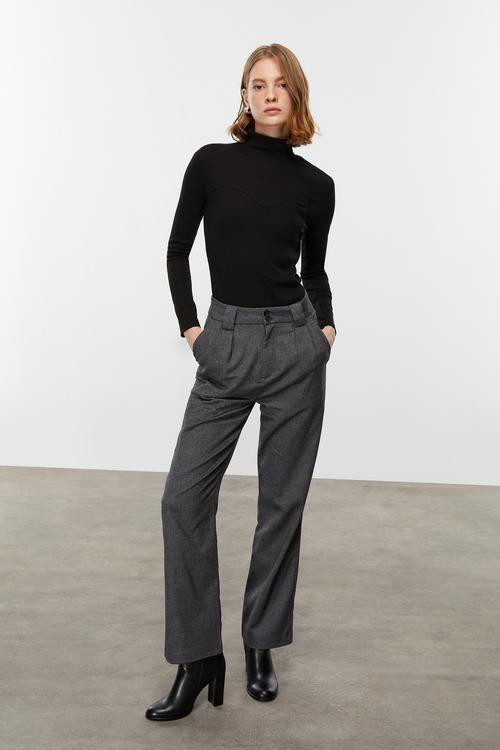  BALIKSIRTI DESENLİ WIDE LEG KLASİK PANTOLON