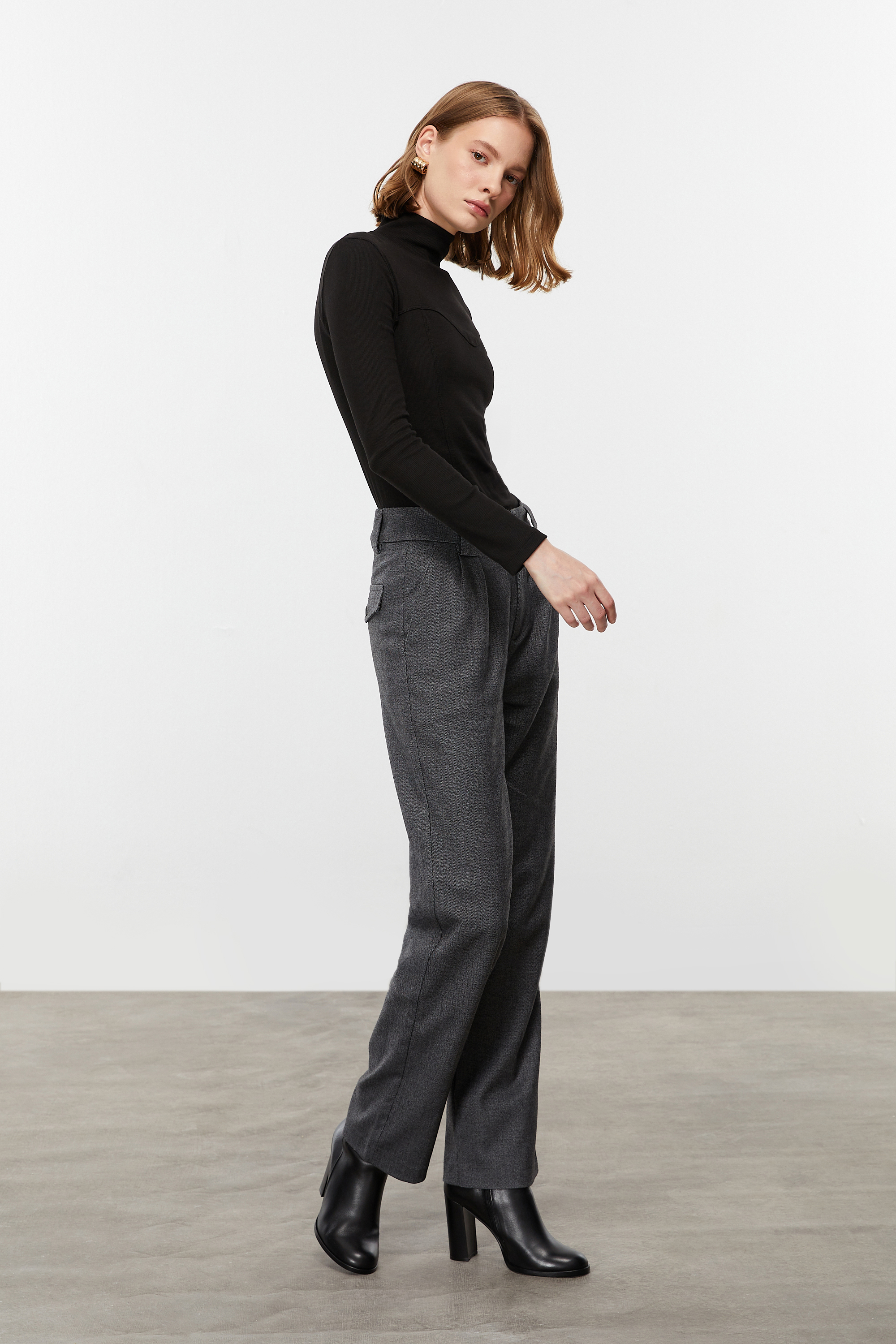 BALIKSIRTI DESENLİ WIDE LEG KLASİK PANTOLON