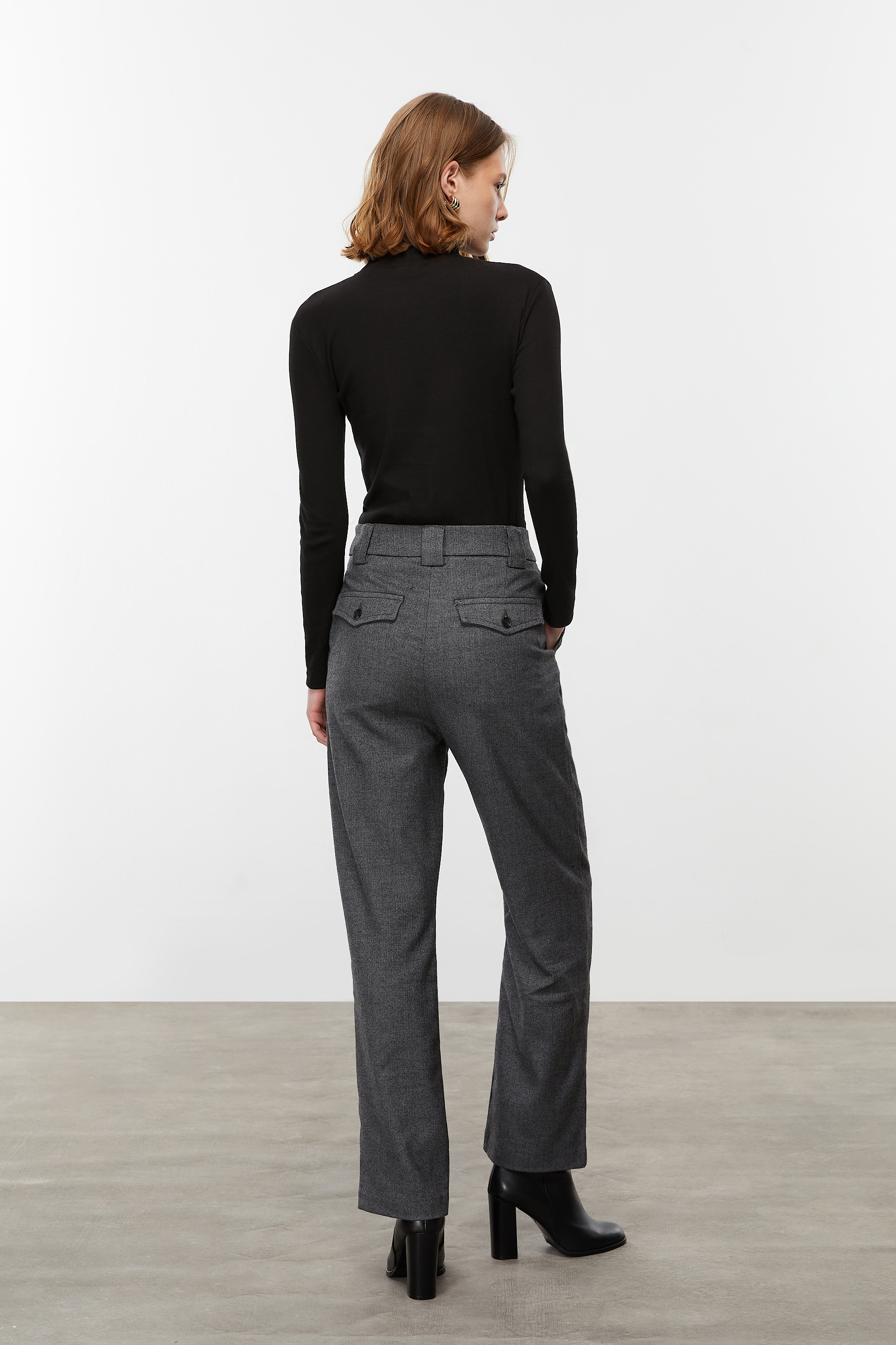 BALIKSIRTI DESENLİ WIDE LEG KLASİK PANTOLON