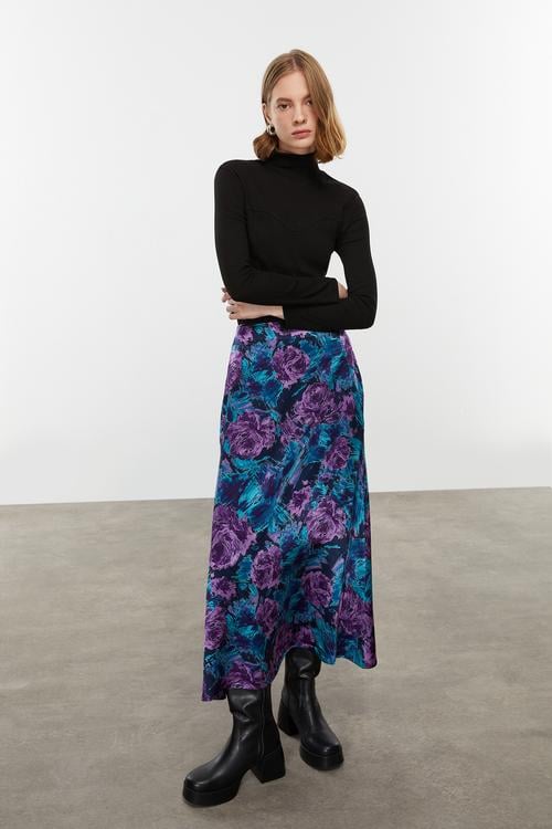  ÇİÇEK DESENLİ MİDİ ETEK