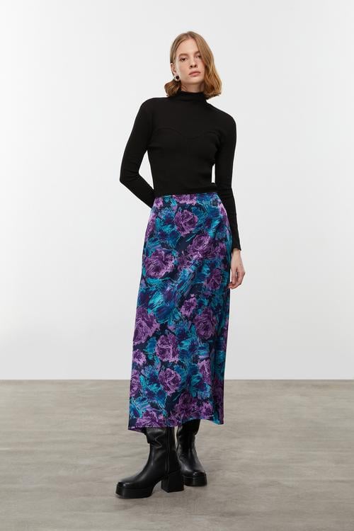  ÇİÇEK DESENLİ MİDİ ETEK