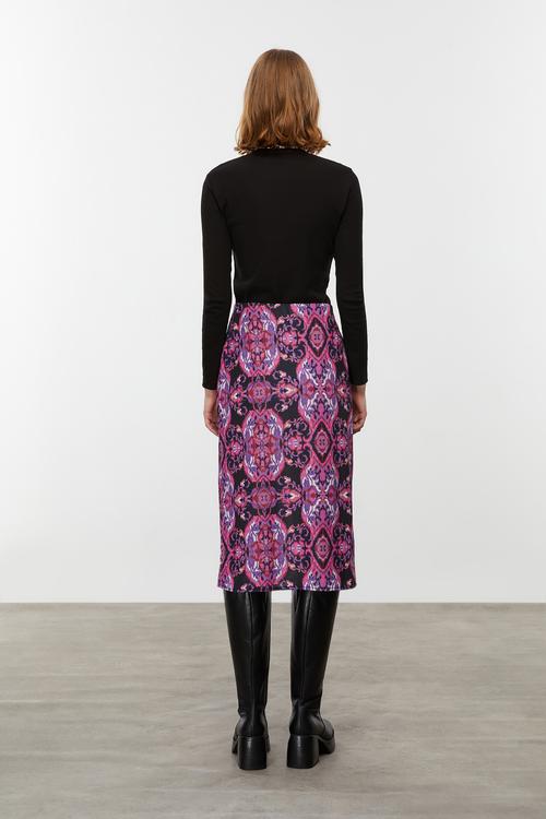  ETNİK DESENLİ YIRTMAÇLI MİDİ ETEK