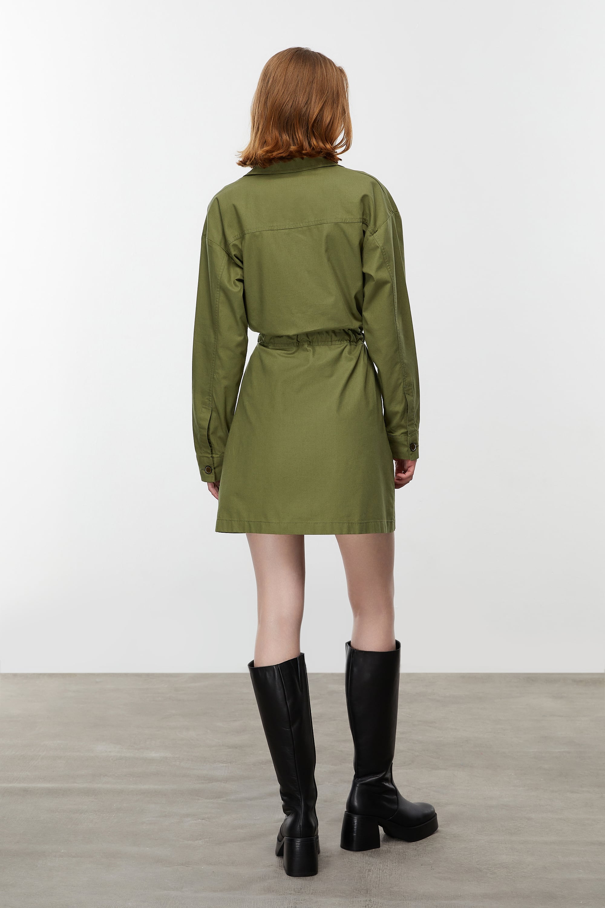 BAĞLAMA DETAYLI MİNİ GÖMLEK ELBİSE