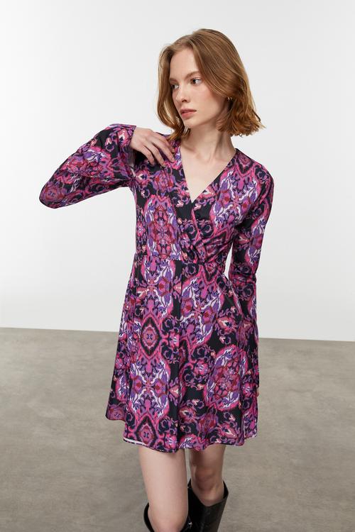  ETNİK DESENLİ MİNİ KRUVAZE ELBİSE