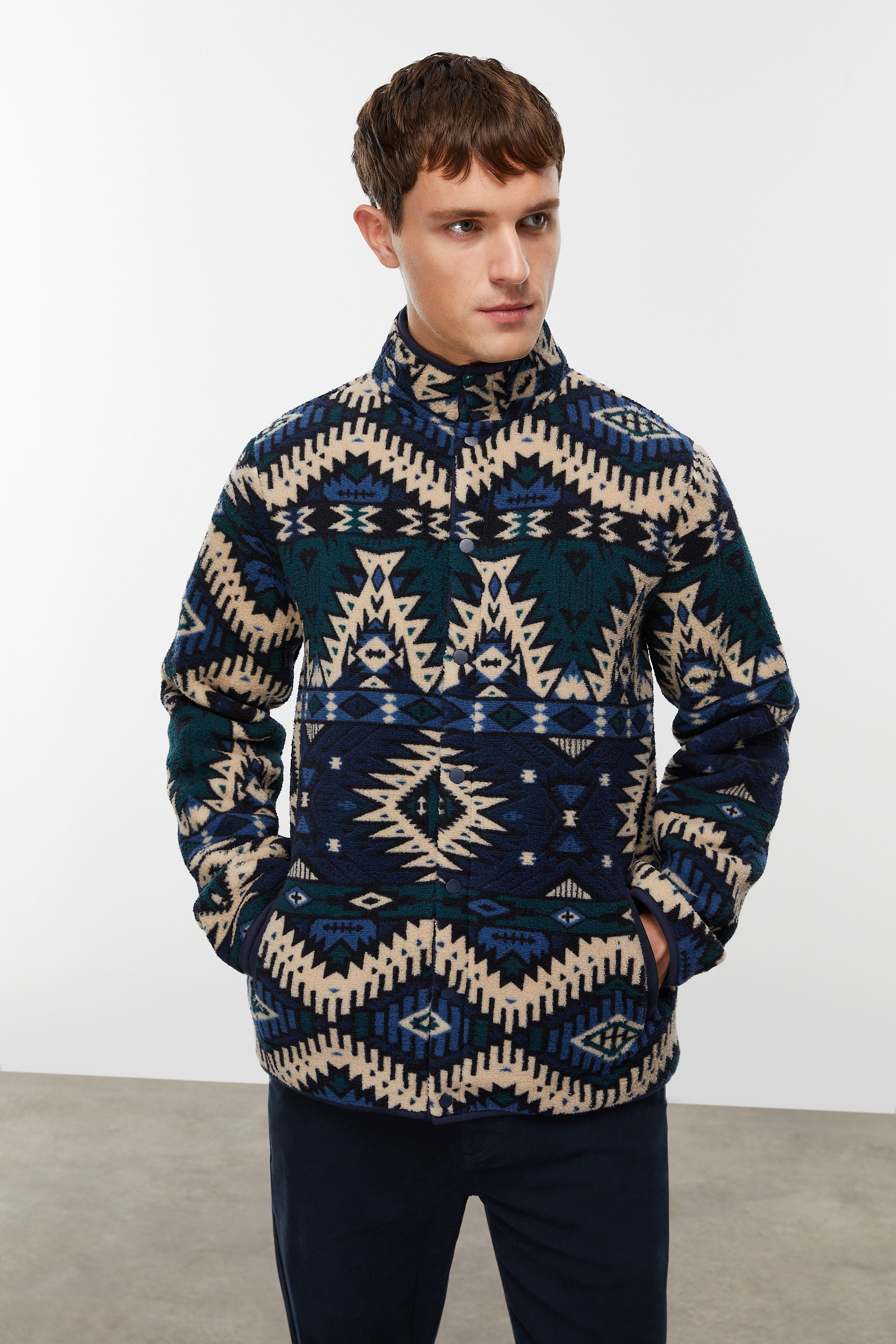 ETNİK DESENLİ POLAR SHERPA CEKET