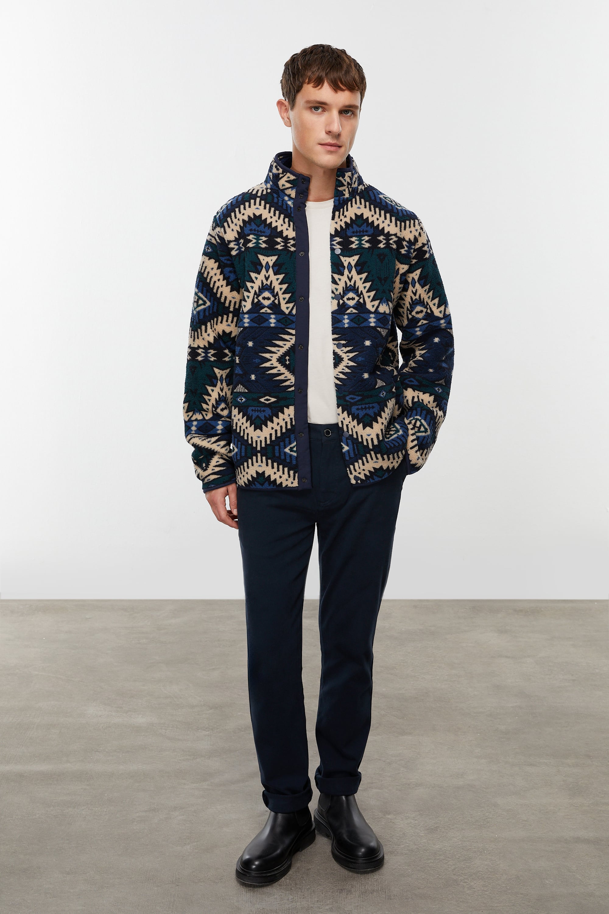 ETNİK DESENLİ POLAR SHERPA CEKET