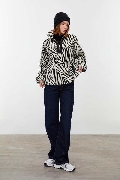 ZEBRA DESENLİ PELÜŞ SWEATSHIRT