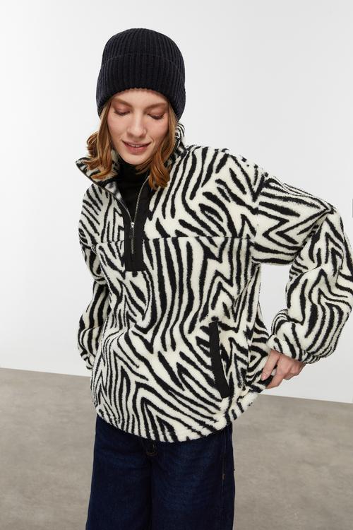  ZEBRA DESENLİ PELÜŞ SWEATSHIRT