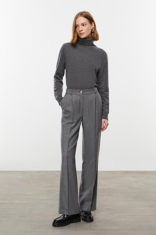  ÇİZGİLİ WIDE LEG KLASİK PANTOLON