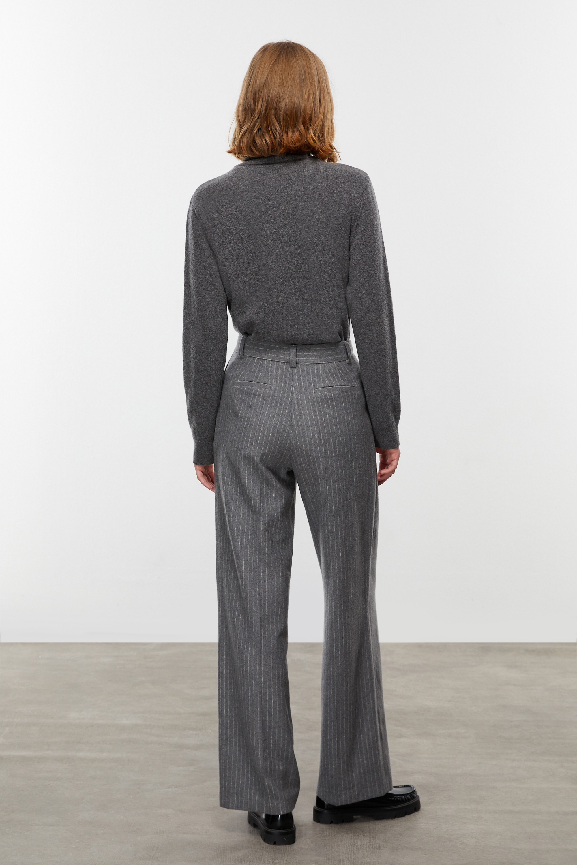 ÇİZGİLİ WIDE LEG KLASİK PANTOLON