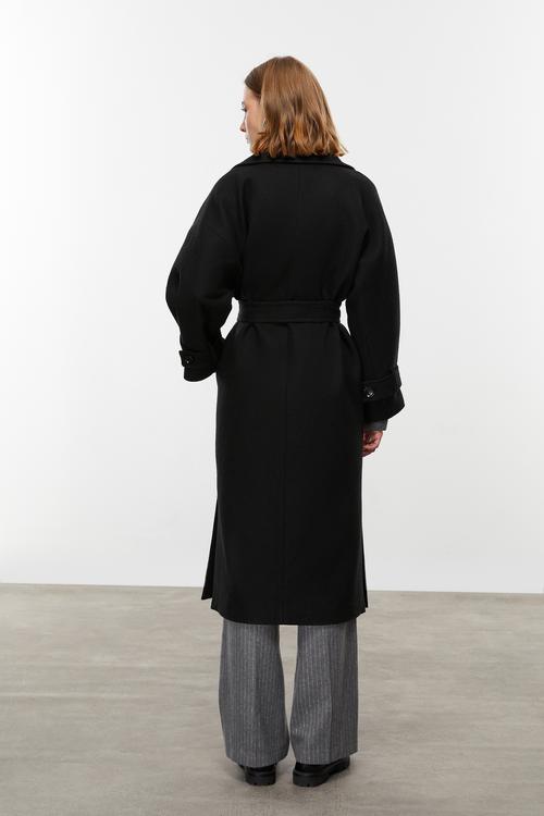  YÜN KARIŞIMLI KUŞAKLI KAŞE PALTO