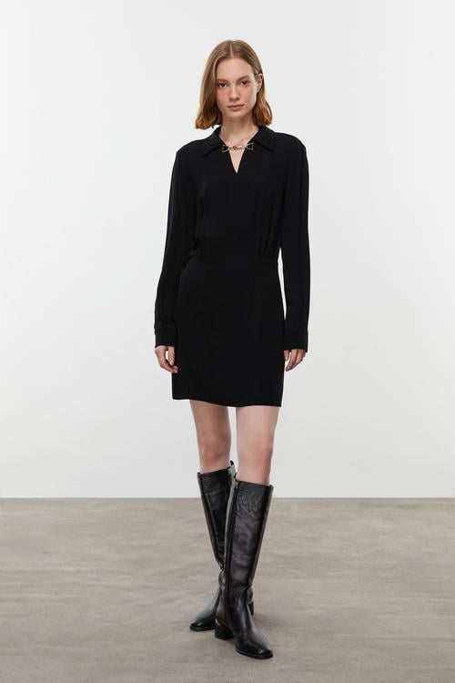  YAKA DETAYLI MİNİ GÖMLEK ELBİSE