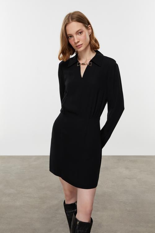  YAKA DETAYLI MİNİ GÖMLEK ELBİSE