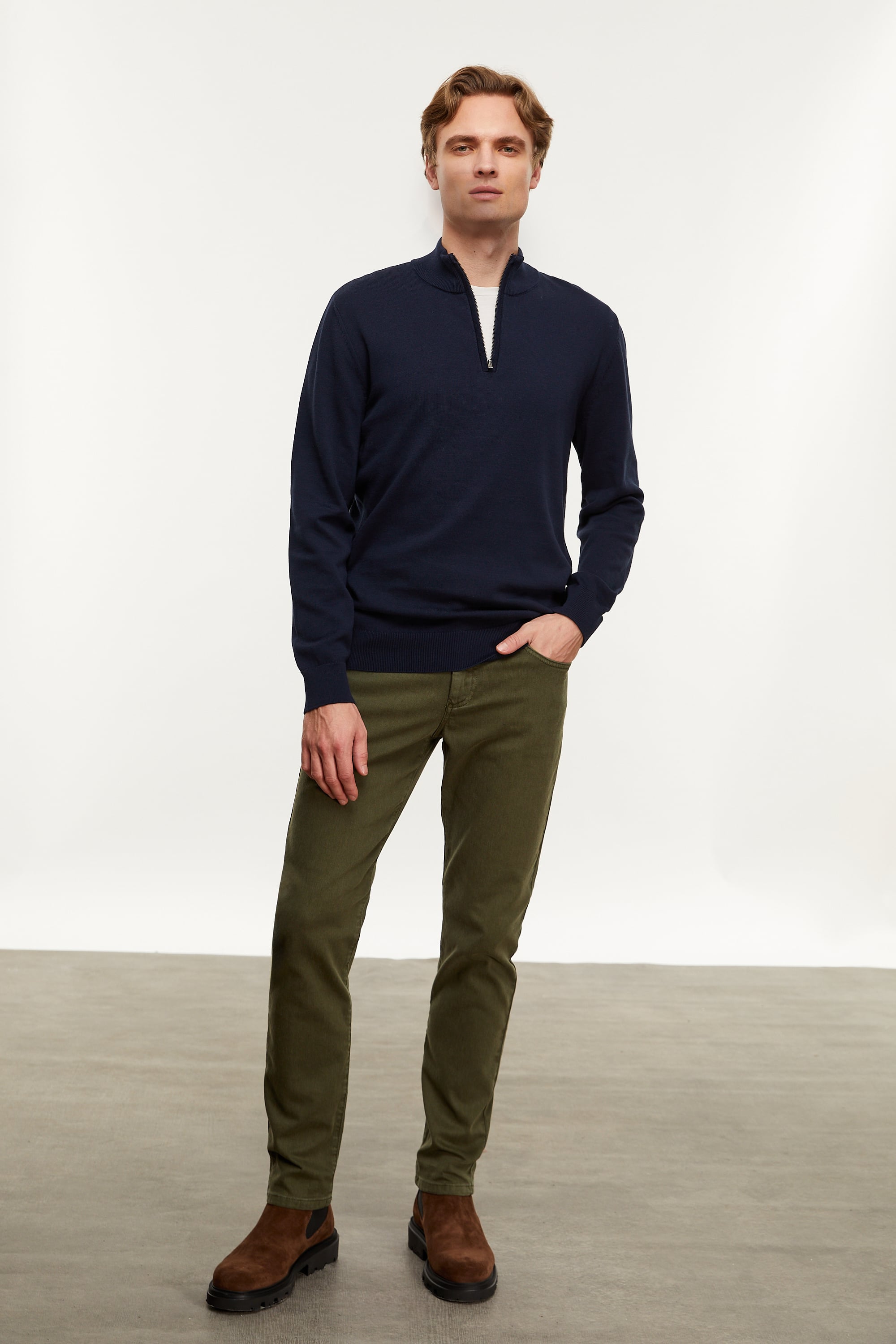 DİK YAKA YARIM FERMUARLI KAZAK