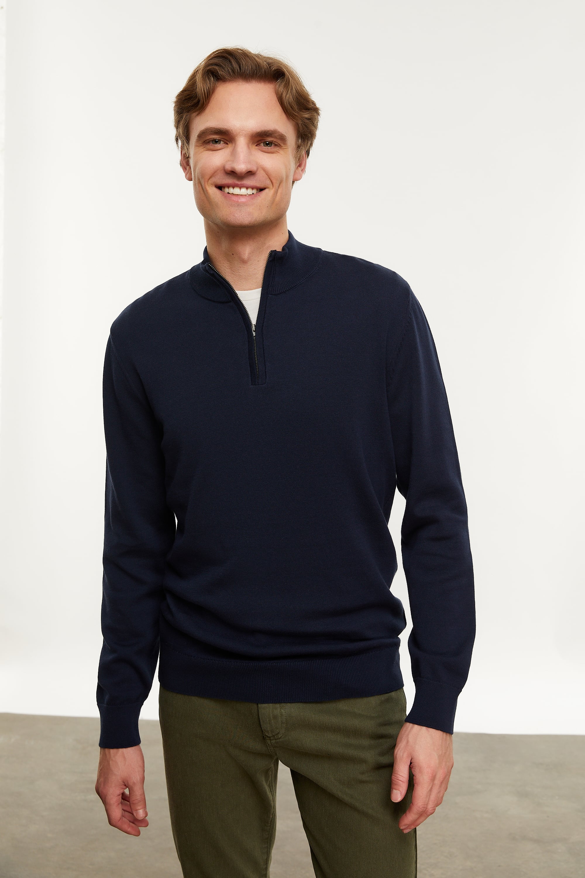 DİK YAKA YARIM FERMUARLI KAZAK