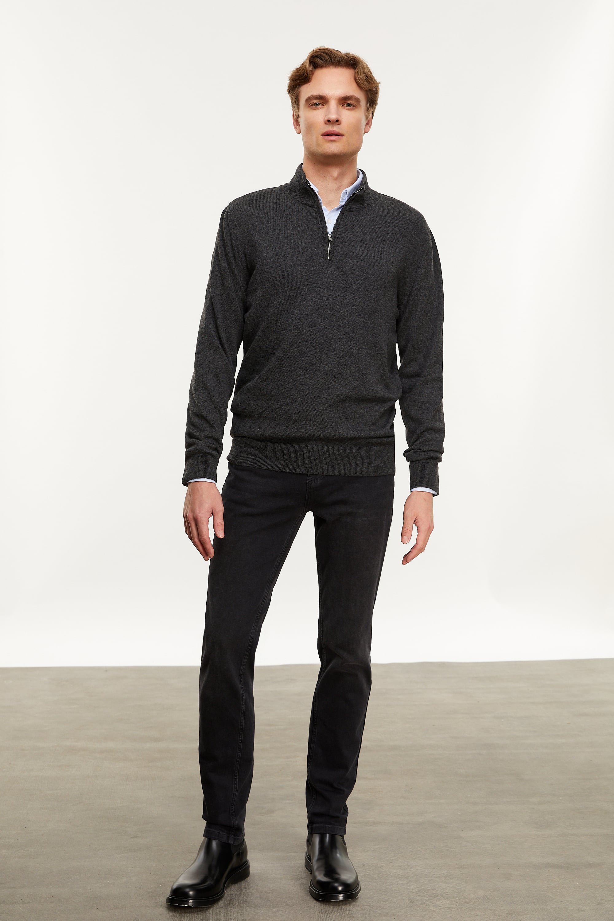 DİK YAKA YARIM FERMUARLI KAZAK