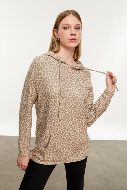  LEOPAR DESENLİ KAPÜŞONLU SWEATSHIRT