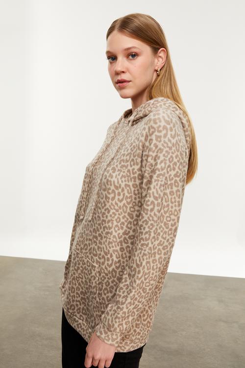  LEOPAR DESENLİ KAPÜŞONLU SWEATSHIRT