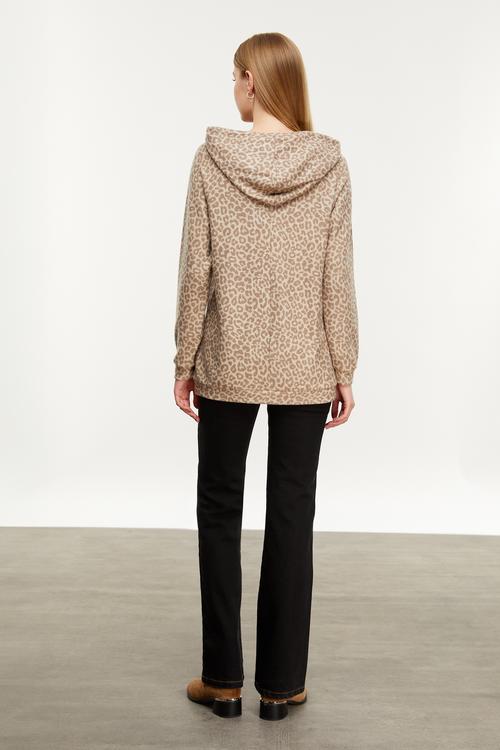  LEOPAR DESENLİ KAPÜŞONLU SWEATSHIRT