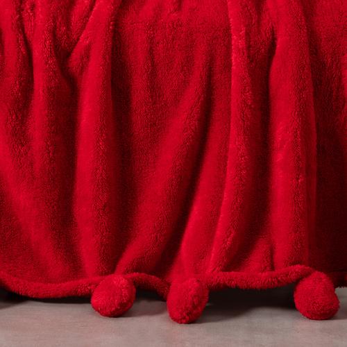  PONPONLU DİZ ÜSTÜ BATTANİYE KIRMIZI 130X160