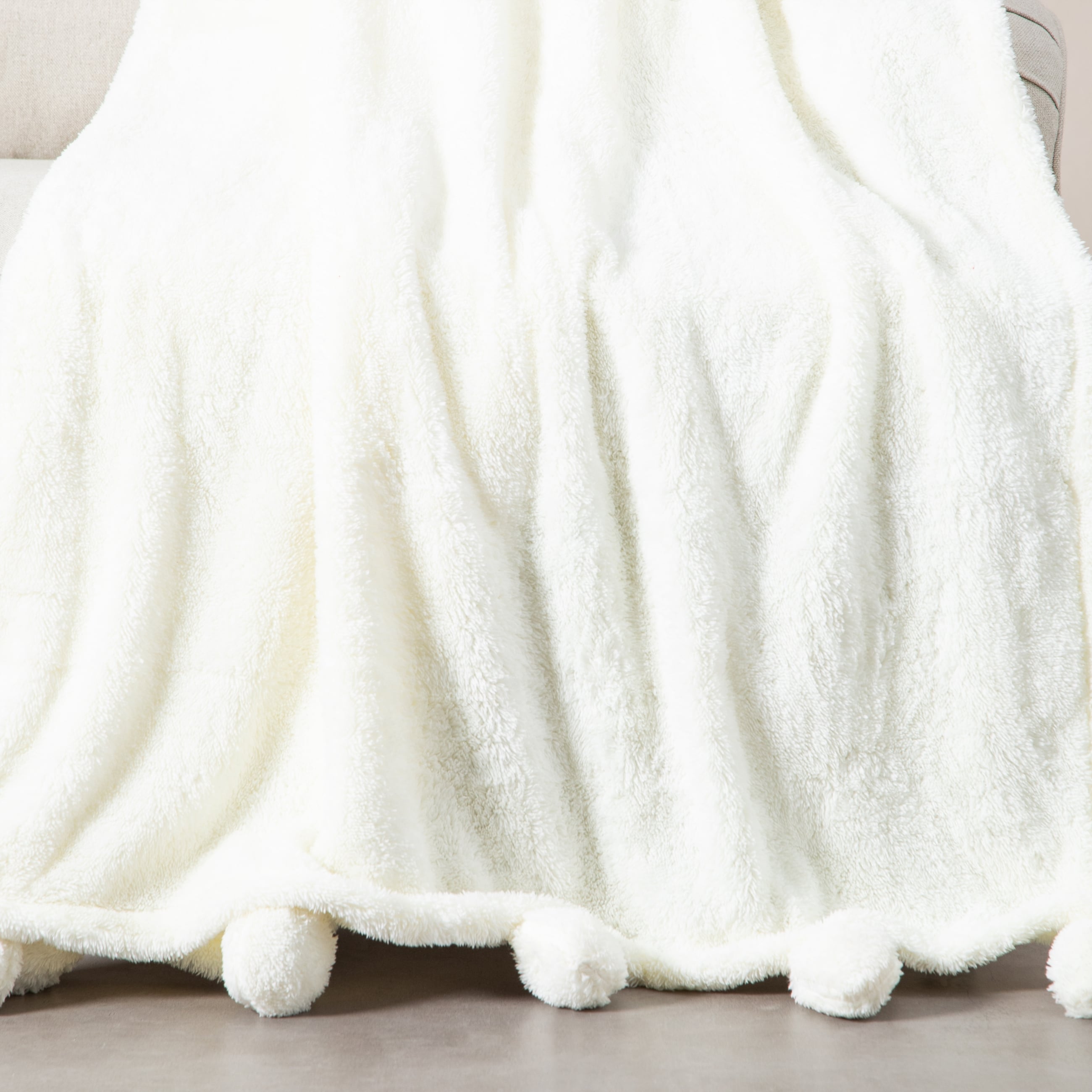 PONPONLU DİZ ÜSTÜ BATTANİYE EKRU 130X160