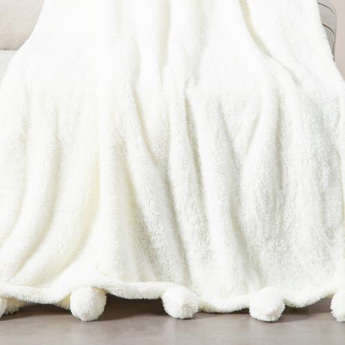 PONPONLU DİZ ÜSTÜ BATTANİYE EKRU 130X160