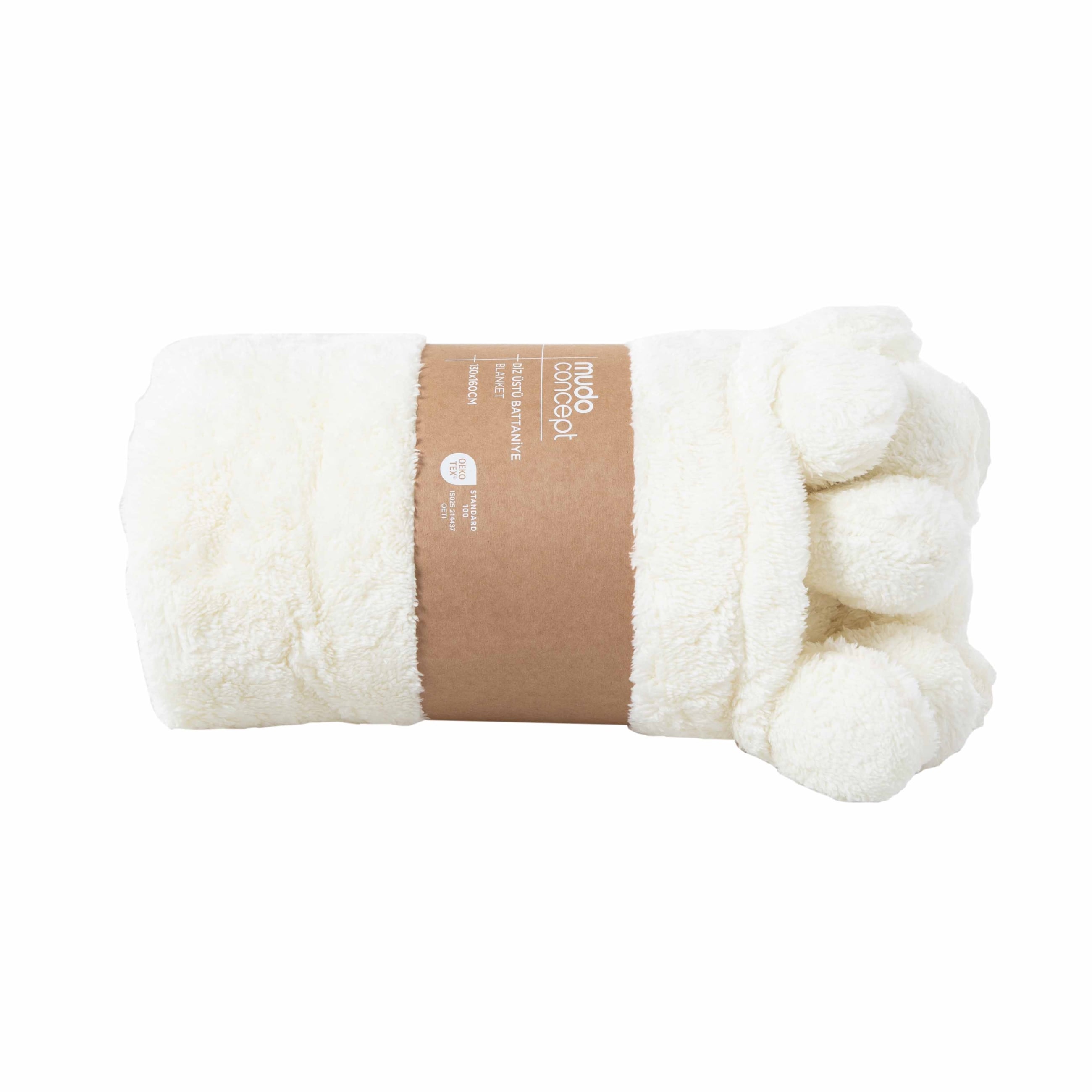 PONPONLU DİZ ÜSTÜ BATTANİYE EKRU 130X160