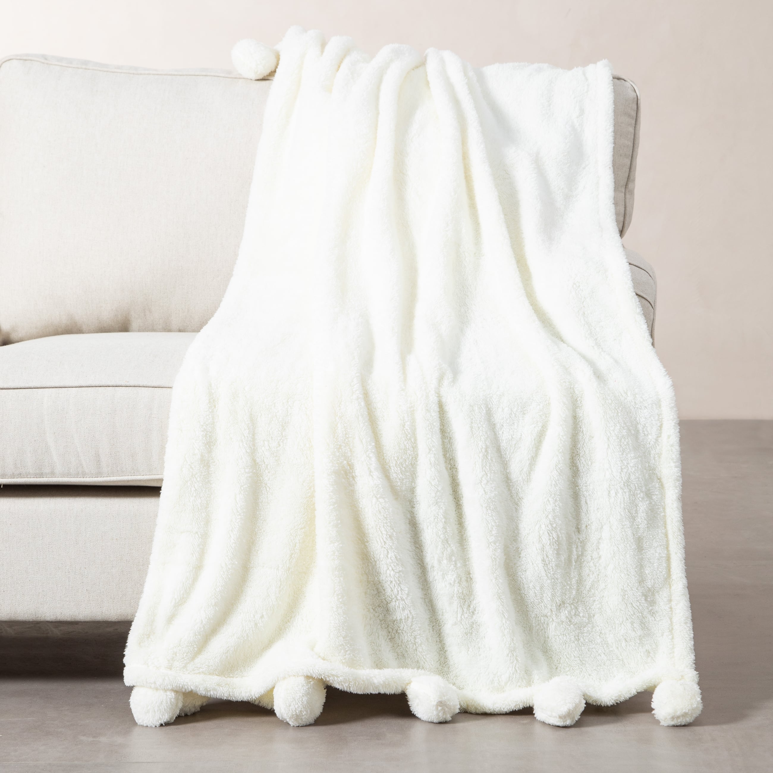 PONPONLU DİZ ÜSTÜ BATTANİYE EKRU 130X160