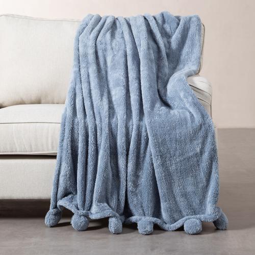  PONPONLU DİZ ÜSTÜ BATTANİYE GRİ 130X160